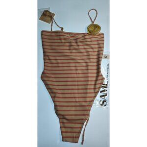 SAME LA Rosette Choker One Piece Blush Pink Cream Stripe M Rare Sample